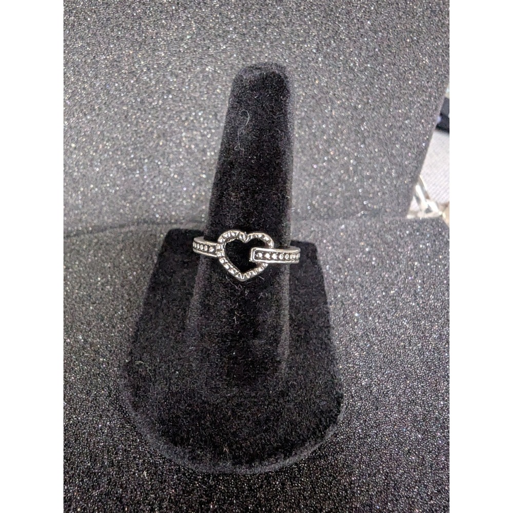 Studded Silver Heart Ring - size 6